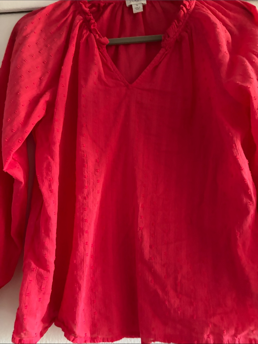 J. Crew Novelty Artist Top Long Sleeve Red with Textured Knit Style# BF829